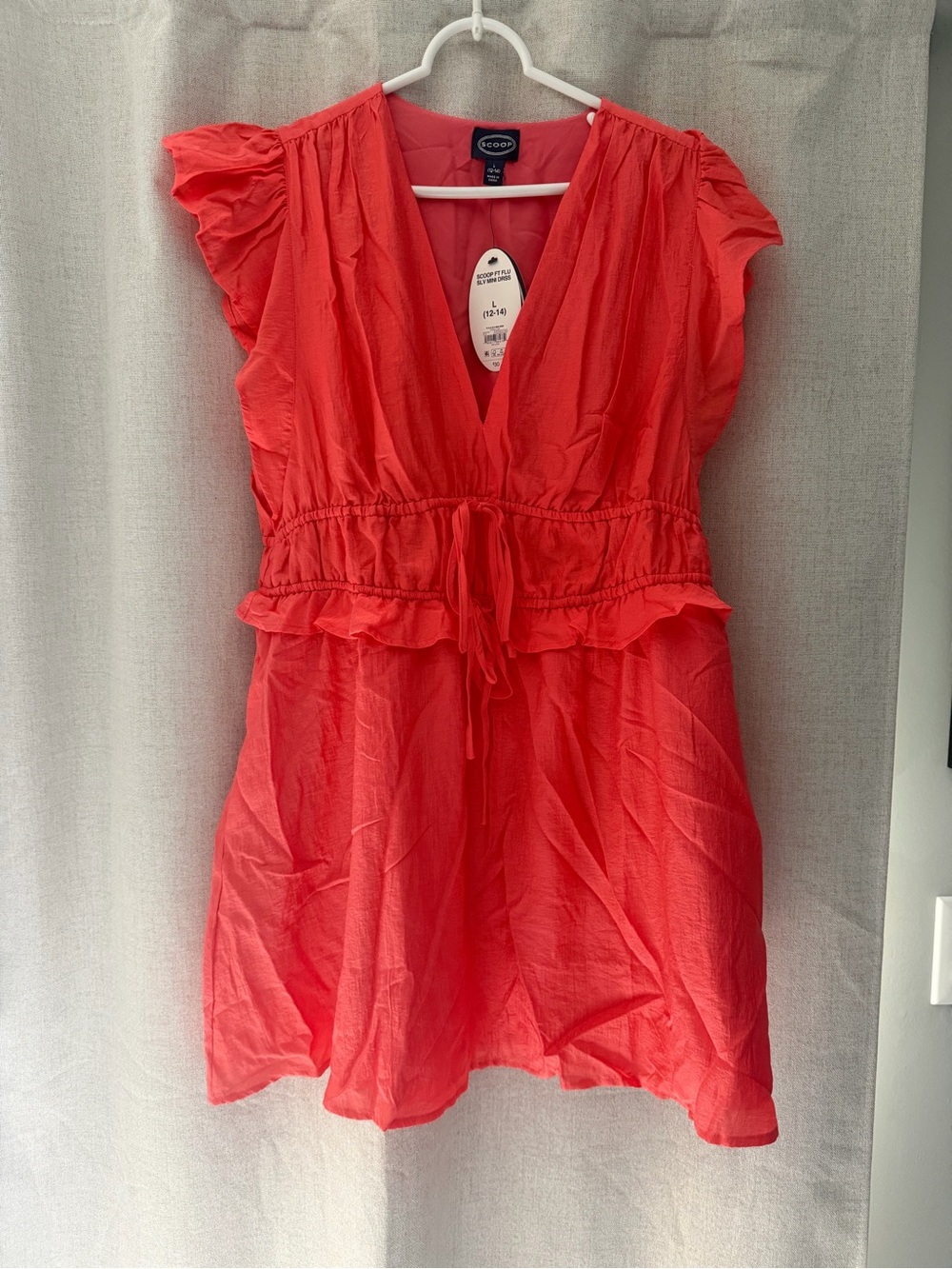 Watermelon Pink Deep V Ruffle Tie-Waist Dress
